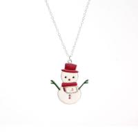 Christmas Necklaces Zinc Alloy Snowman gold color plated for woman & enamel multi-colored Length Approx 17.71 Inch Sold By PC