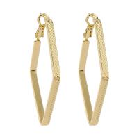Brass Hoop Earring Rhombus gold color plated for woman golden nickel lead & cadmium free Sold By Pair
