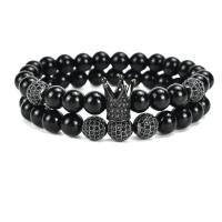 Black Agate Bracelets with Brass 2 pieces & micro pave cubic zirconia & for man Length Approx 7.48 Inch Sold By Set