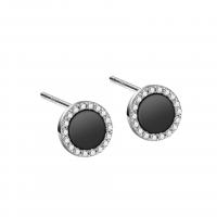 Agate Earring 925 Sterling Silver with Black Agate platinum color plated for woman & with rhinestone 7.50mm Sold By Pair