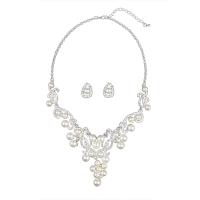 Strass sieraden Sets, Zinc Alloy, met Plastic Pearl, plated, 2 stuks & voor vrouw & met strass, wit, 16x32mm, Lengte Ca 18.89 inch, Verkocht door Stel