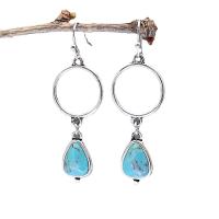 Turquoise Earring Brass with turquoise Teardrop plated fashion jewelry & for woman Sold By Pair