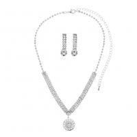Rhinestone Jewelry Sets earring & necklace with brass claw chain & Cubic Zirconia Round silver color plated 2 pieces & for woman 30mm 28mm Length Approx 55 cm Sold By Set