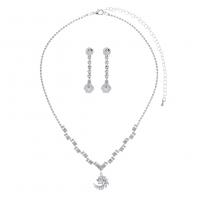 Rhinestone Jewelry Sets earring & necklace with brass claw chain & Cubic Zirconia silver color plated 2 pieces & for woman 30mm 32mm Length Approx 60 cm Sold By Set