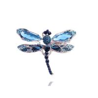 Strass Broche, Zinc Alloy, Dragonfly, silver plated, voor vrouw & met strass, blauw, nikkel, lood en cadmium vrij, 60x45mm, Verkocht door PC