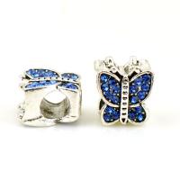 Zinc Alloy European Beads Butterfly silver color plated DIY & with rhinestone nickel lead & cadmium free Approx Sold By Bag