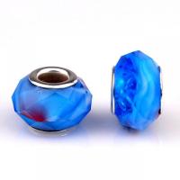 Perline perline stile European, vetro lavorato, with ferro, Lanterna, placcato color argento, DIY & sfaccettati, blu, 9x14mm, Appross. 100PC/borsa, Venduto da borsa