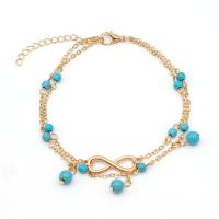 Zinc Alloy Anklet with turquoise with 1.96 inch extender chain plated for woman Sold By Lot