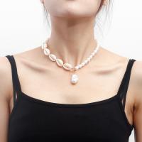 Plastic Pearl Necklace Zinc Alloy with Shell & Plastic Pearl gold color plated for woman Length Approx 16.53 Inch Sold By Lot
