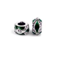 Zinc Alloy European Beads silver color plated DIY & enamel & with rhinestone green nickel lead & cadmium free Approx Sold By Bag