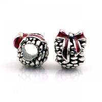 Zinc Alloy European Beads silver color plated DIY & enamel red nickel lead & cadmium free Approx Sold By Bag