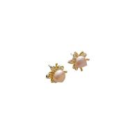 Freshwater Pearl Earrings Brass with Freshwater Pearl Flower gold color plated fashion jewelry & micro pave cubic zirconia & for woman nickel lead & cadmium free Sold By Pair