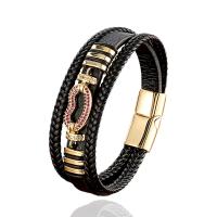 Leather Cord Bracelet with 304 Stainless Steel handmade multilayer & braided bracelet & Unisex & micro pave cubic zirconia Length Approx 8.3 Inch Sold By PC