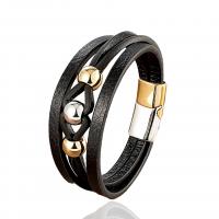 Leather Cord Bracelet with 304 Stainless Steel handmade multilayer & Unisex Length Approx 8.3 Inch Sold By PC