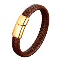 Leather Cord Bracelet with 304 Stainless Steel handmade braided bracelet & Unisex Length Approx 8.3 Inch Sold By PC