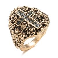 Strass vinger Ring, Zinc Alloy, Oversteken, antiek goud plated, verschillende grootte voor keus & voor de mens & met strass, nikkel, lood en cadmium vrij, 25mm, Maat:7-10, Verkocht door PC