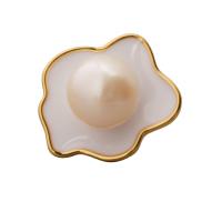 Orecchini perle d'acquadolci , ottone, with perla d'acquadolce coltivata naturalmente, Uovo fritto, placcato oro vero, per la donna & smalto, 17mm, Venduto da coppia