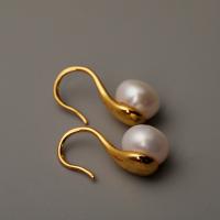 Freshwater Pearl Earrings Brass with Freshwater Pearl Round real gold plated fashion jewelry & for woman 18mm Sold By Pair