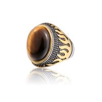 Natural Gemstone Finger Ring, 316L Stainless Steel, with Tiger Eye, Vacuum Plating, different size for choice & for man, gold, Sold By PC