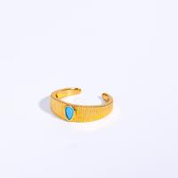 Brass Cuff Finger Ring with Gemstone Alphabet Letter 14K gold plated fashion jewelry & for woman 6mm US Ring Sold By PC