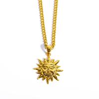 Brass Necklace with 5cm extender chain Sun 18K gold plated fashion jewelry & for woman golden 25mm Length 50 cm Sold By PC