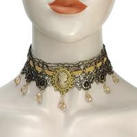 Collar gótico, Poliéster, con Cristal & aleación de zinc, chapado en color dorado, Vintage & para mujer, Negro, Vendido por UD