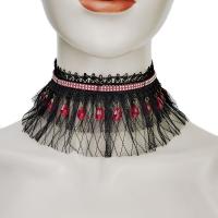 Gothic Halskette, Spitze, mit Kristall & Zinklegierung, goldfarben plattiert, für Frau, schwarz, 8x17mm, verkauft von PC