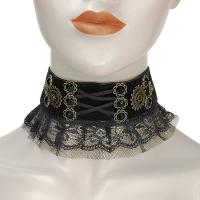 Gothic Halskette, Spitze, mit Zinklegierung, antike Bronzefarbe plattiert, für Frau, schwarz, verkauft von PC