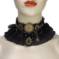 Collar gótico, Encaje, con aleación de zinc, chapado en color bronce antiguo, para mujer, Negro, Vendido por UD