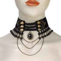Gothic Necklace Polyester with Crystal & Zinc Alloy antique bronze color plated for woman black Sold By PC