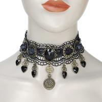 Gothic Necklace Lace with Crystal & Zinc Alloy antique bronze color plated for woman black Sold By PC