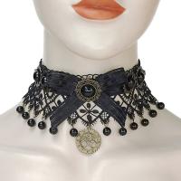 Gothic Necklace Lace with Zinc Alloy antique bronze color plated for woman black Sold By PC
