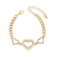 Iron Bracelet with Plastic Pearl & Zinc Alloy plated fashion jewelry & for woman & with rhinestone nickel lead & cadmium free Length Approx 6.49-8.85 Inch Sold By PC
