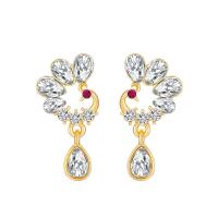 Cubic Zircon (CZ) Drop Earring Zinc Alloy Peacock gold color plated fashion jewelry & for woman & with cubic zirconia two different colored 25mm Sold By Pair