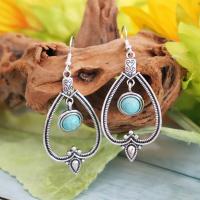 Turquoise Earring Zinc Alloy with turquoise Teardrop silver color plated for woman silver color nickel lead & cadmium free Sold By Pair