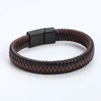 PU Leather Bracelet with Zinc Alloy plumbum black color plated vintage & for man brown Length 21 cm Sold By PC