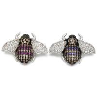 Brass Earring Stud Component Insect platinum plated micro pave cubic zirconia Sold By PC