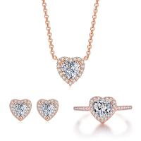 Cubic Zirconia Micro Pave Brass Jewelry Sets Stud Earring & finger ring & necklace with 1.97inch extender chain Heart plated three pieces & micro pave cubic zirconia & for woman nickel lead & cadmium free US Ring Length Approx 15.7 Inch Sold By Set
