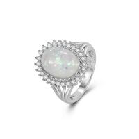 Strass vinger Ring, Messing, met Opaal, Ovaal, geplatineerd, verschillende grootte voor keus & voor vrouw & met strass, Maat:6-10, Verkocht door PC