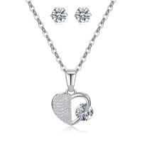Cubic Zirconia Micro Pave Brass Jewelry Sets Stud Earring & necklace with 2inch extender chain silver color plated 2 pieces & fashion jewelry & micro pave cubic zirconia & for woman nickel lead & cadmium free Length Approx 17 Inch Sold By Set