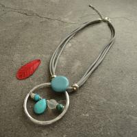 Zinc Alloy Jewelry Necklace with turquoise & Cotton Cord & Acrylic with 1.97 extender chain silver color plated for woman mixed colors nickel lead & cadmium free Length 17.72 Inch Sold By PC