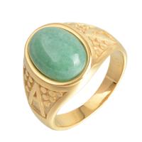 Natural Gemstone Finger Ring, Titanium Steel, with Green Aventurine, gold color plated, different size for choice & for man, green, Sold By PC