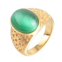Gemstone Finger Ring, Titanium Staal, met Edelsteen, gold plated, uniseks & verschillende grootte voor keus, meer kleuren voor de keuze, Verkocht door PC