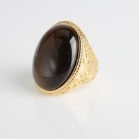Natural Gemstone Finger Ring Titanium Steel with Gemstone gold color plated Unisex Sold By PC