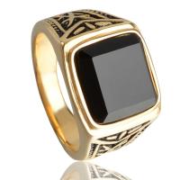 Agaat Finger Ring, Titanium Staal, met Zwarte Agaat, plated, uniseks & verschillende grootte voor keus, meer kleuren voor de keuze, Verkocht door PC