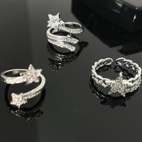 Rhinestone Finger Ring Brass Star platinum color plated adjustable & for woman & with rhinestone nickel lead & cadmium free US Ring Sold By PC