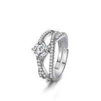 Strass vinger Ring, Zinc Alloy, platinum plated, Verstelbare & voor vrouw & met strass, Verkocht door PC