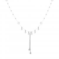 Collar de perlas de plástico, aleación de zinc, con Perlas plásticas, con 1.85inch extender cadena, Joyería & para mujer & con diamantes de imitación, libre de níquel, plomo & cadmio, longitud aproximado 17.79 Inch, Vendido por UD