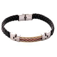 PU Leather Cord Bracelets 304 Stainless Steel with PU Leather Galvanic plating for man mixed colors Length Approx 18 cm Sold By PC