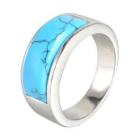 Anillo de dedo turquesa, Partículas de acero, con turquesa, pulido, unisexo & diverso tamaño para la opción, azul, Vendido por UD